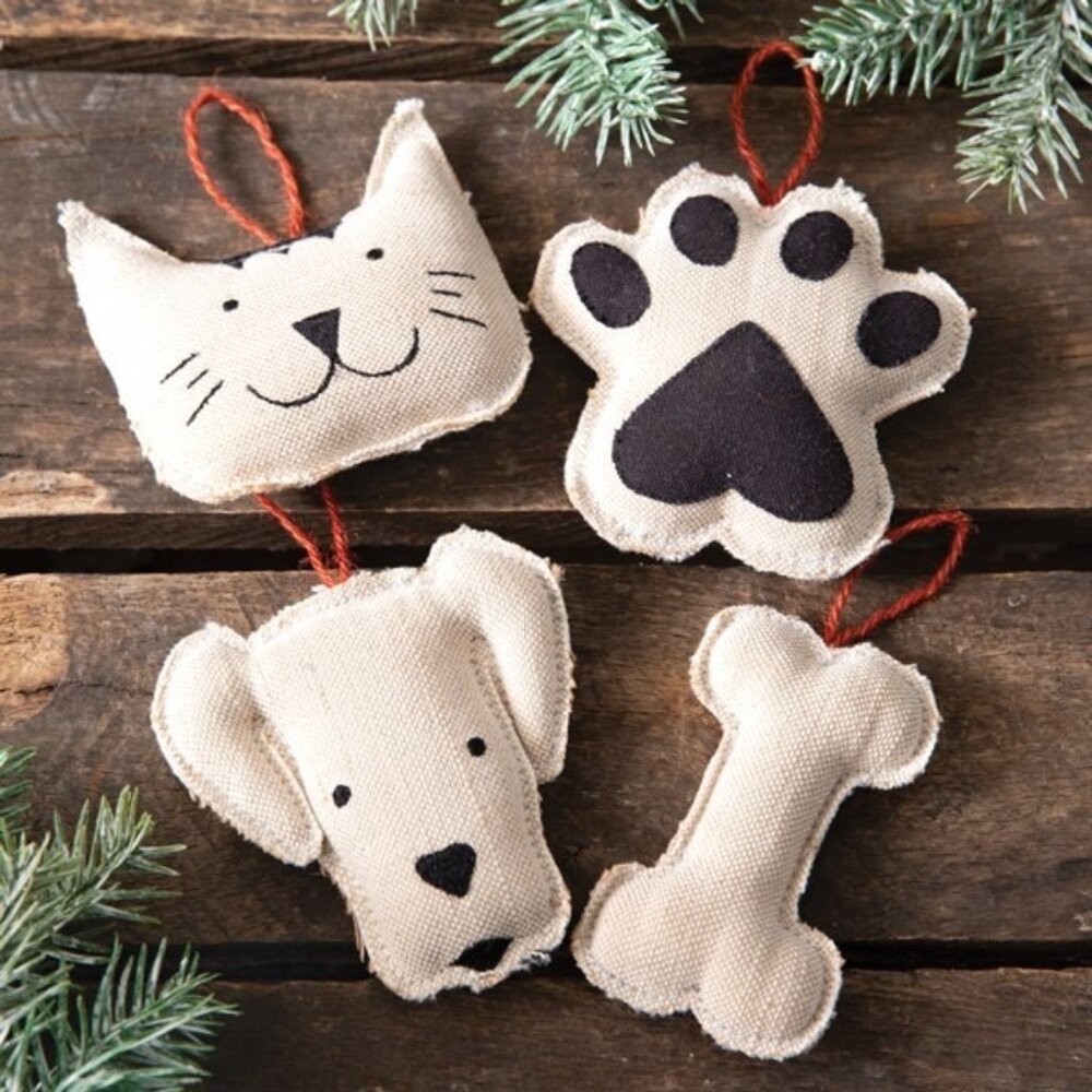 Pet Shapes Fabric Christmas Ornaments - Set of 4
